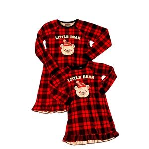 Big Sis Little Sis plaid Christmas bear nightgowns sizes 6 & 14